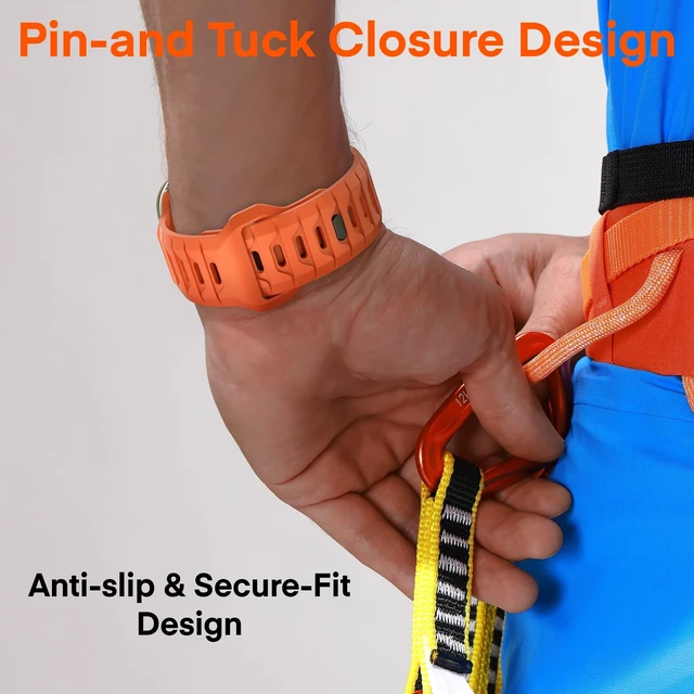 Alt view image 6 of 7 - Ganoid FKM Rubber Sport Band Compatible with Apple Watch Ultra 3/2/1 SE Series 11/10/9/8/7/6/5/4, Fluoroelastomer Waterproof Strap for iWatch 44/45/46/49MM (Coral Orange)