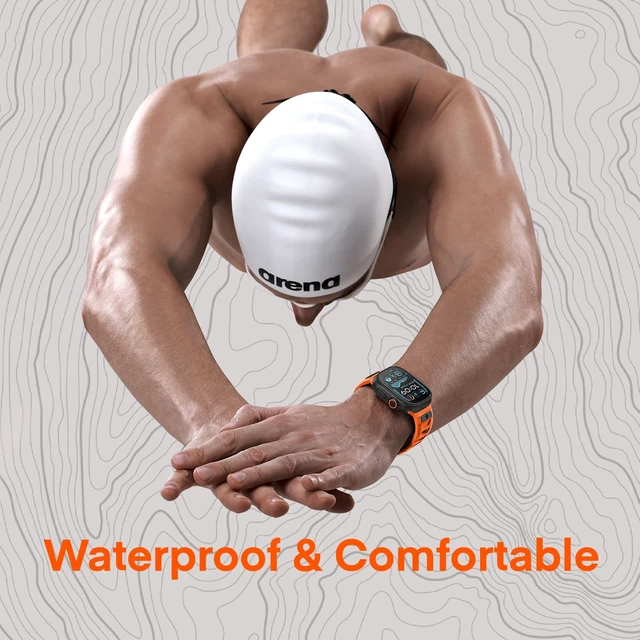 Alt view image 5 of 7 - Ganoid FKM Rubber Sport Band Compatible with Apple Watch Ultra 3/2/1 SE Series 11/10/9/8/7/6/5/4, Fluoroelastomer Waterproof Strap for iWatch 44/45/46/49MM (Coral Orange)