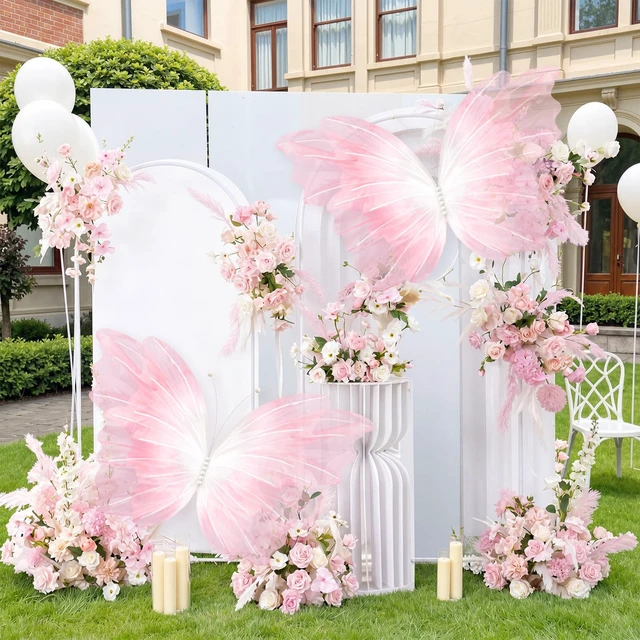 Alt view image 5 of 6 - 47 Inch Giant Butterfly Party Decoration Large Mariposas Grandes para Decor Big 3D Silk Butterfly Backdrop for Birthday Party Wedding Photo Booth(Gradient Pink, Gradient Style)