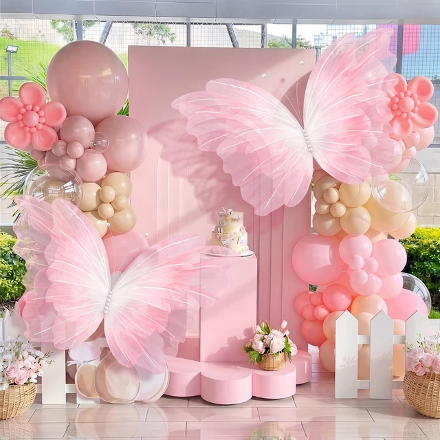Alt view image 6 of 6 - 47 Inch Giant Butterfly Party Decoration Large Mariposas Grandes para Decor Big 3D Silk Butterfly Backdrop for Birthday Party Wedding Photo Booth(Gradient Pink, Gradient Style)