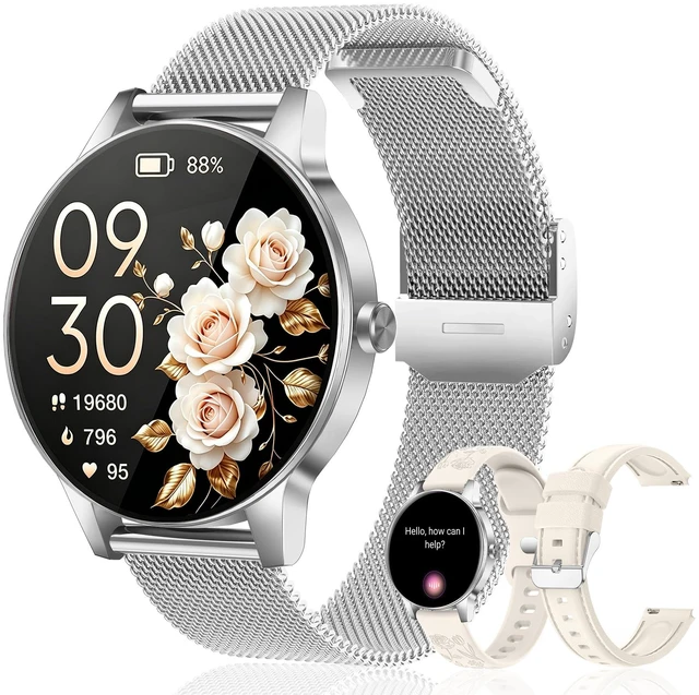 Main image of Smart Watch for Women/ Men, 1.27" HD Answer/Make Calls, Fitness Tracker with 130+ Sport Modes, Heart Rate/Sleep Monitor, IP68 Waterproof, Includes 3 Bands, Charming Gift for iPhone / Android (Silver)