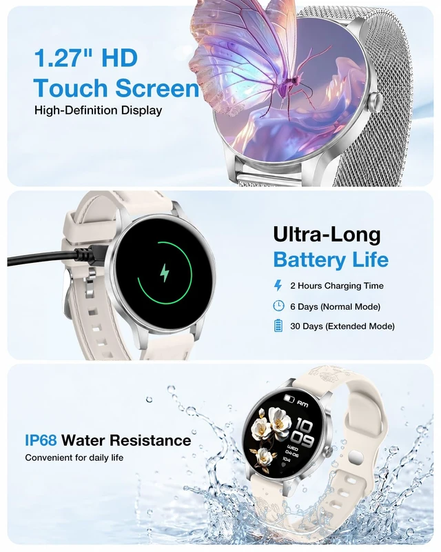 Alt view image 2 of 7 - Smart Watch for Women/ Men, 1.27" HD Answer/Make Calls, Fitness Tracker with 130+ Sport Modes, Heart Rate/Sleep Monitor, IP68 Waterproof, Includes 3 Bands, Charming Gift for iPhone / Android (Silver)