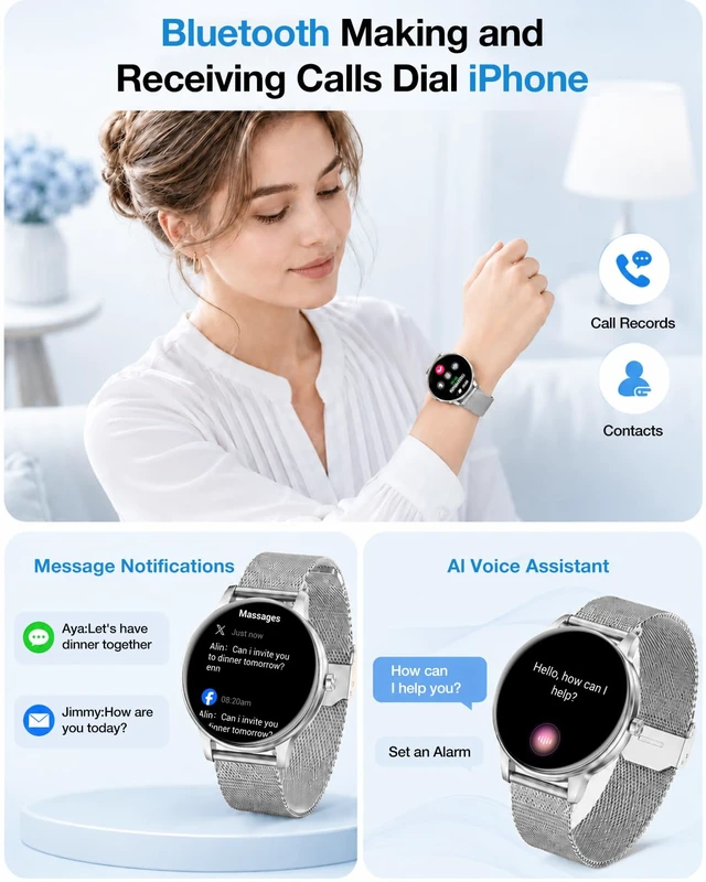 Alt view image 3 of 7 - Smart Watch for Women/ Men, 1.27" HD Answer/Make Calls, Fitness Tracker with 130+ Sport Modes, Heart Rate/Sleep Monitor, IP68 Waterproof, Includes 3 Bands, Charming Gift for iPhone / Android (Silver)