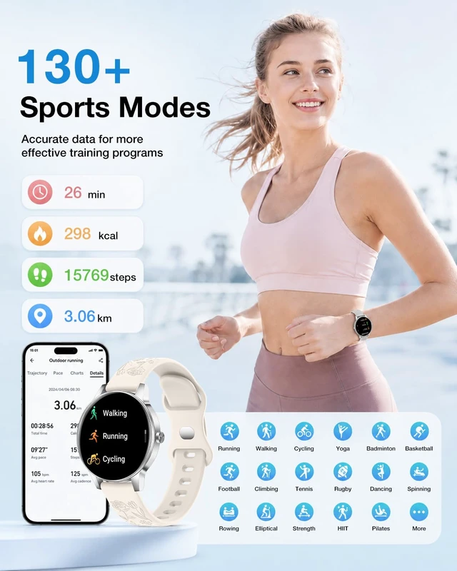 Alt view image 4 of 7 - Smart Watch for Women/ Men, 1.27" HD Answer/Make Calls, Fitness Tracker with 130+ Sport Modes, Heart Rate/Sleep Monitor, IP68 Waterproof, Includes 3 Bands, Charming Gift for iPhone / Android (Silver)