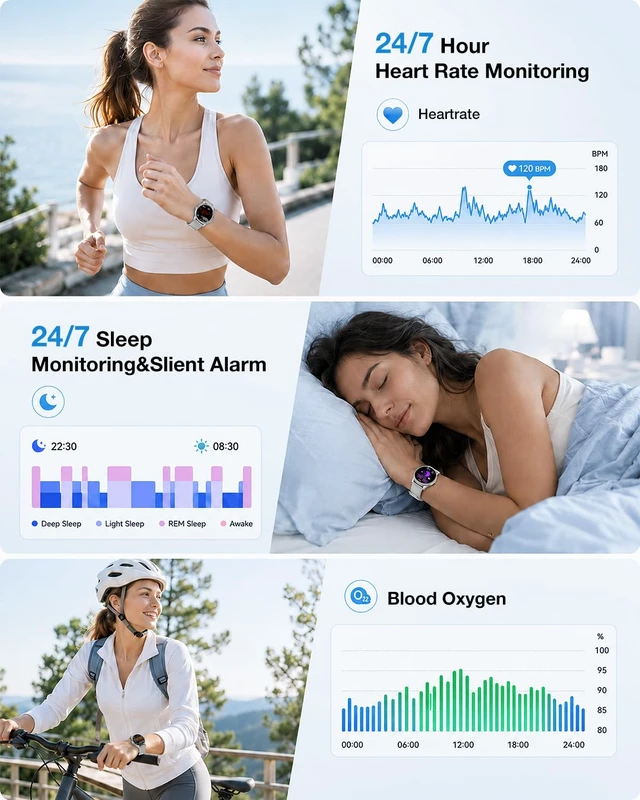 Alt view image 5 of 7 - Smart Watch for Women/ Men, 1.27" HD Answer/Make Calls, Fitness Tracker with 130+ Sport Modes, Heart Rate/Sleep Monitor, IP68 Waterproof, Includes 3 Bands, Charming Gift for iPhone / Android (Silver)