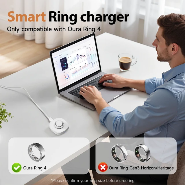 Alt view image 3 of 7 - Compatible with Ring Gen 4 Size 9 Charger,Fast Charging Dock and USB-C Cable-Ring Gen 4 Must-Haves for Users (White, Size 9)