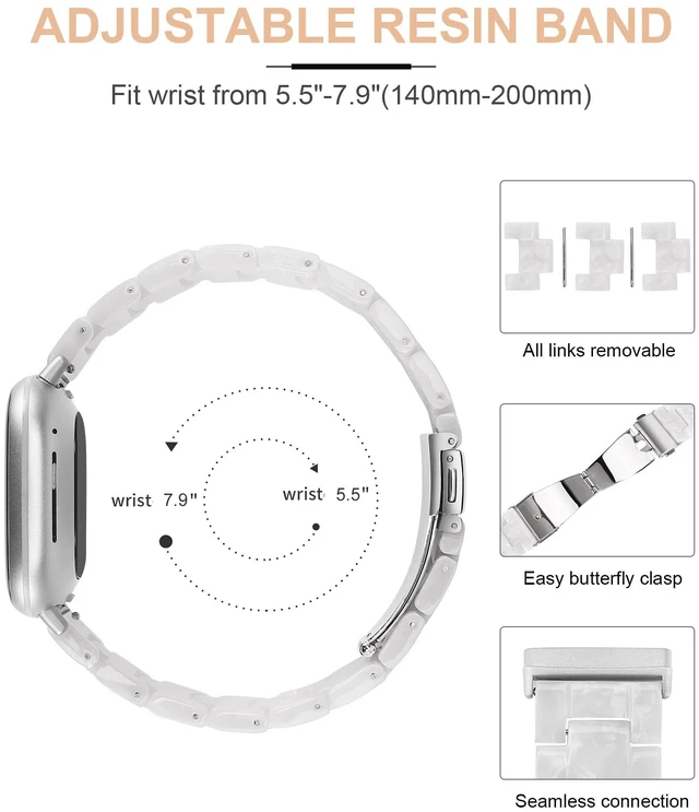 Alt view image 3 of 6 - Resin Band Compatible with Fitbit Versa 4 3/Sense 2/Sense Bands Cute Fashion Lightweight Wristband Strap Accessories for Versa 3/Versa 4/Sense/Sense 2 Bands for Women Men