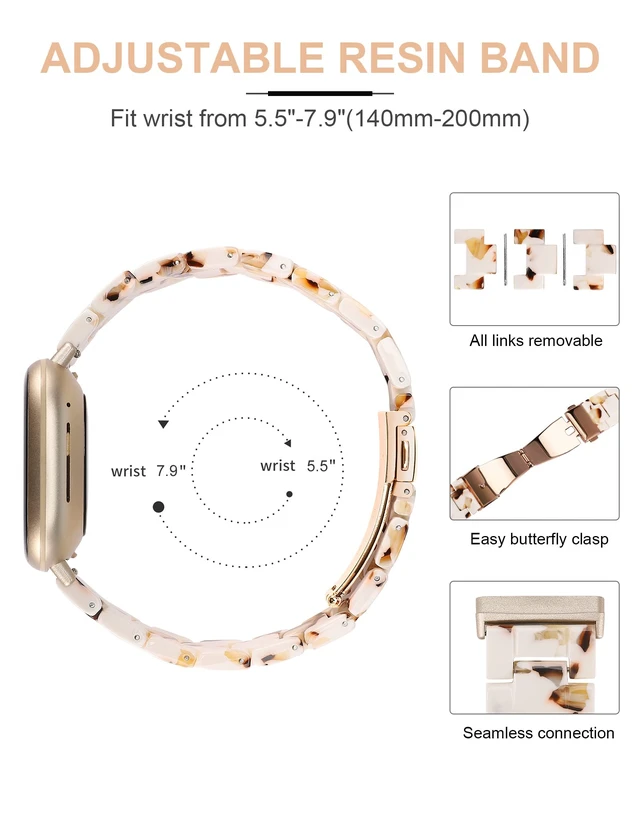 Alt view image 3 of 6 - Resin Band Compatible with Fitbit Versa 4 3/Sense 2/Sense Bands Cute Fashion Lightweight Wristband Strap Accessories for Versa 3/Versa 4/Sense/Sense 2 Bands for Women Men