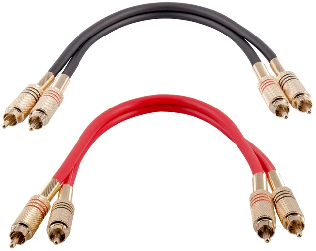 Main image of Speakers Premium 1 Foot Dual RCA Male to Dual RCA Male Audio Patch Cables, Pack of 2, Black and Red Color Cables, 2RCA to 2RCA Audio Cord