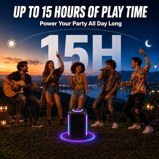 Alt view image 7 of 7 - Party Bluetooth Speaker, 240W Peak Powerful Loud Sound & Deep Bass 8" Woofer Large Wireless Speaker with Dual Mics, Auracast, 7 Lights & Fast Charging for Karaoke, PA, Outdoor Parties