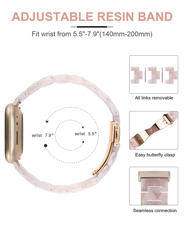 Alt view image 3 of 6 - Resin Band Compatible with Fitbit Versa 4 3/Sense 2/Sense Bands Cute Fashion Lightweight Wristband Strap Accessories for Versa 3/Versa 4/Sense/Sense 2 Bands for Women Men