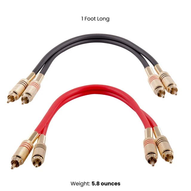 Alt view image 2 of 7 - Speakers Premium 1 Foot Dual RCA Male to Dual RCA Male Audio Patch Cables, Pack of 2, Black and Red Color Cables, 2RCA to 2RCA Audio Cord