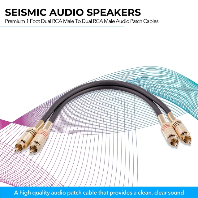 Alt view image 3 of 7 - Speakers Premium 1 Foot Dual RCA Male to Dual RCA Male Audio Patch Cables, Pack of 2, Black and Red Color Cables, 2RCA to 2RCA Audio Cord