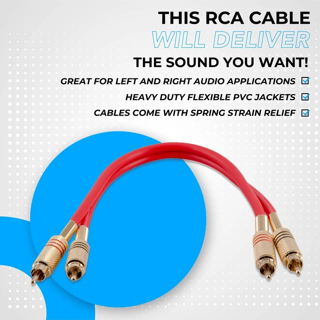 Alt view image 4 of 7 - Speakers Premium 1 Foot Dual RCA Male to Dual RCA Male Audio Patch Cables, Pack of 2, Black and Red Color Cables, 2RCA to 2RCA Audio Cord