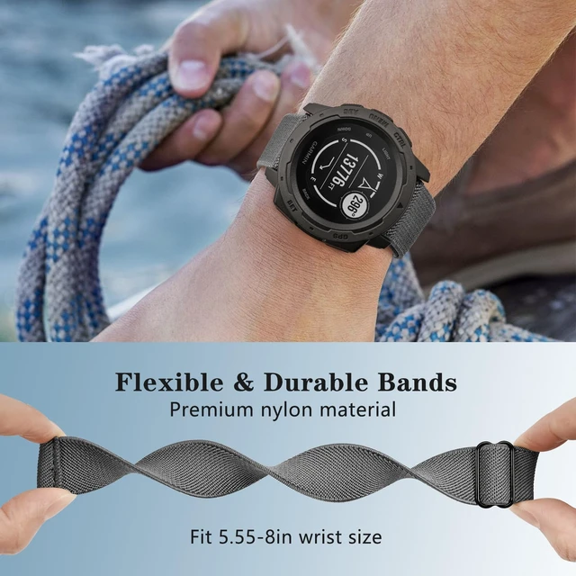 Alt view image 3 of 7 - 22mm Elastic Nylon Band Compatible with Garmin Instinct 1/2/3 45mm Solar,Soft Breathable Sport Replacement Strap for Fenix 8 47mm/Instinct Esports/Tactical(2 pack)