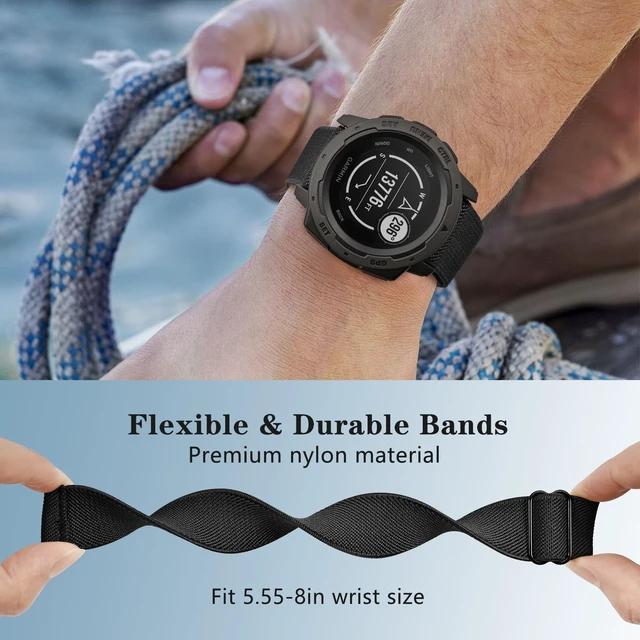 Alt view image 3 of 7 - 22mm Elastic Nylon Band Compatible with Garmin Instinct 1/2/3 45mm Solar,Soft Breathable Sport Replacement Strap for Fenix 8 47mm/Instinct Esports/Tactical(2 pack)