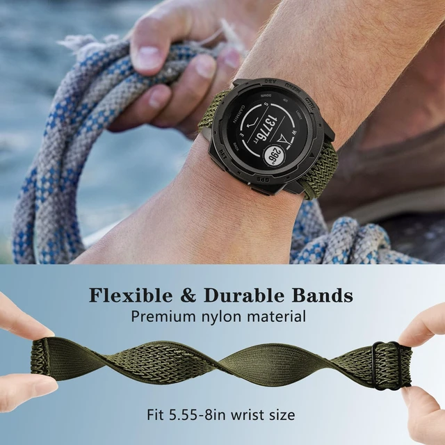 Alt view image 3 of 7 - 22mm Elastic Nylon Band Compatible with Garmin Instinct 1/2/3 45mm Solar,Soft Breathable Sport Replacement Strap for Fenix 8 47mm/Instinct Esports/Tactical(2 pack)