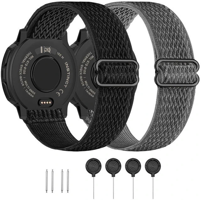 Main image of 22mm Elastic Nylon Band Compatible with Garmin Instinct 1/2/3 45mm Solar,Soft Breathable Sport Replacement Strap for Fenix 8 47mm/Instinct Esports/Tactical(2 pack)