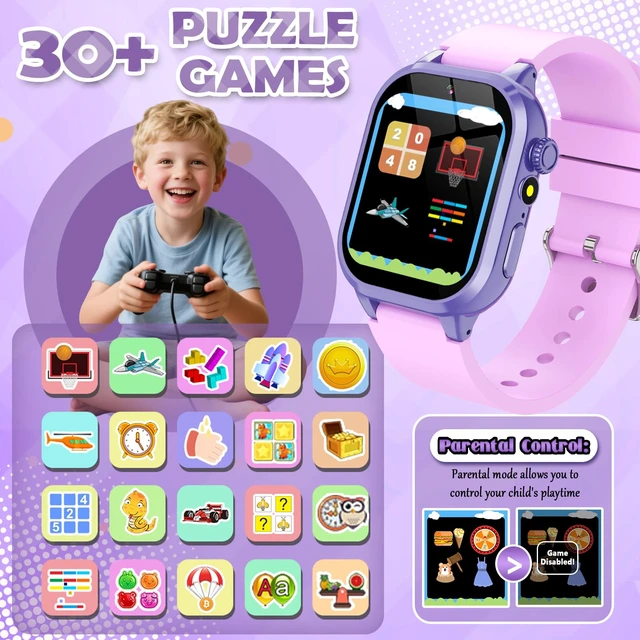 Alt view image 3 of 6 - Kids Smart Watches for Girls Boys Toys Ages 4-12 with 30+ Games Video Recorder Music Alarm Clock Learning Card HD Touchscreen 4 5 6 7 8 Year Olds Birthday Gift (Purple)