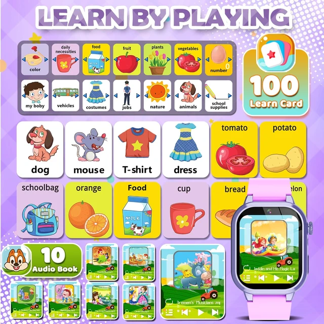 Alt view image 5 of 6 - Kids Smart Watches for Girls Boys Toys Ages 4-12 with 30+ Games Video Recorder Music Alarm Clock Learning Card HD Touchscreen 4 5 6 7 8 Year Olds Birthday Gift (Purple)