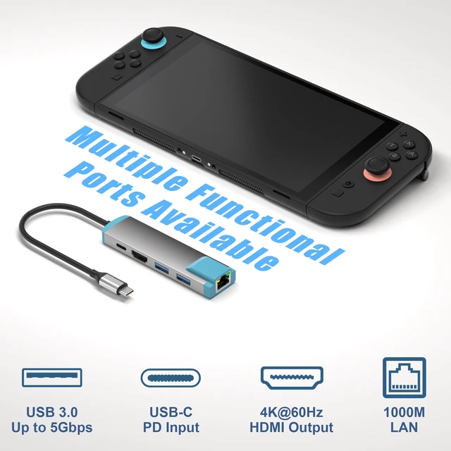 Alt view image 2 of 7 - USB C Switch 2 Dock,4K@60Hz HDMI Adapter with PD/USB 3.0/Gigabit Ethernet Port,Replacement Dock for Switch/Switch OLED/Steam Deck/ROG Xbox Ally X/Legion Go