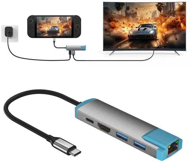 Main image of USB C Switch 2 Dock,4K@60Hz HDMI Adapter with PD/USB 3.0/Gigabit Ethernet Port,Replacement Dock for Switch/Switch OLED/Steam Deck/ROG Xbox Ally X/Legion Go