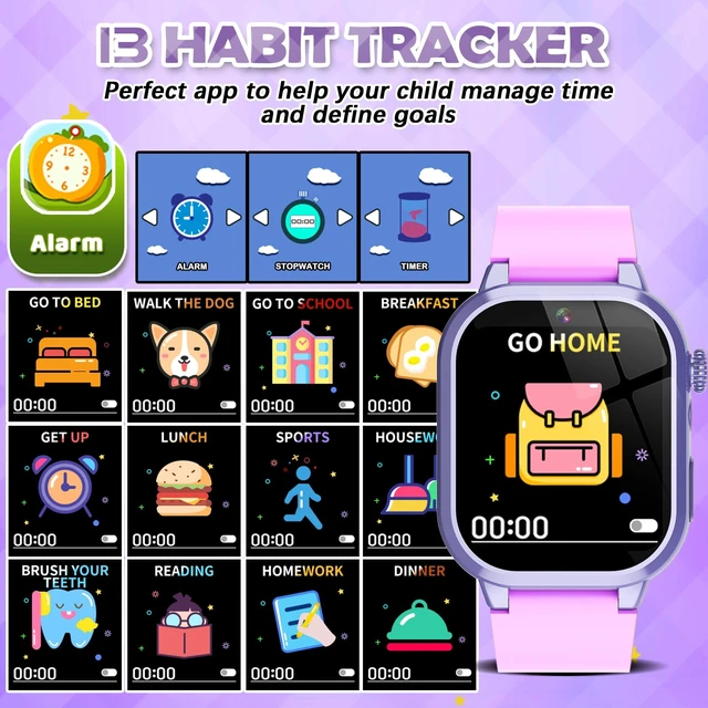 Alt view image 6 of 6 - Kids Smart Watches for Girls Boys Toys Ages 4-12 with 30+ Games Video Recorder Music Alarm Clock Learning Card HD Touchscreen 4 5 6 7 8 Year Olds Birthday Gift (Purple)