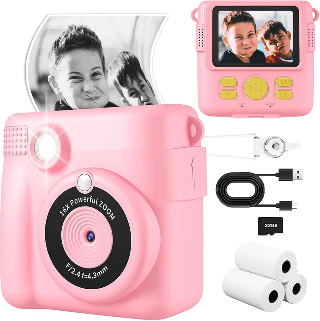 Main image of Kids Camera Instant Print, Safe Toddler Camera, HD Digital Cameras 16X Digital Zoom & 32G SD Card, 2.4Screen Instant Print Cameras for Kids, 4 5 6 7 8 9 10 Year Old Girl & Boy Birthday Gifts, Pink
