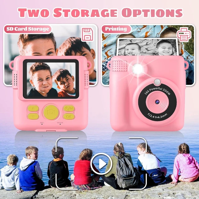 Alt view image 2 of 7 - Kids Camera Instant Print, Safe Toddler Camera, HD Digital Cameras 16X Digital Zoom & 32G SD Card, 2.4Screen Instant Print Cameras for Kids, 4 5 6 7 8 9 10 Year Old Girl & Boy Birthday Gifts, Pink