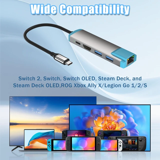 Alt view image 7 of 7 - USB C Switch 2 Dock,4K@60Hz HDMI Adapter with PD/USB 3.0/Gigabit Ethernet Port,Replacement Dock for Switch/Switch OLED/Steam Deck/ROG Xbox Ally X/Legion Go
