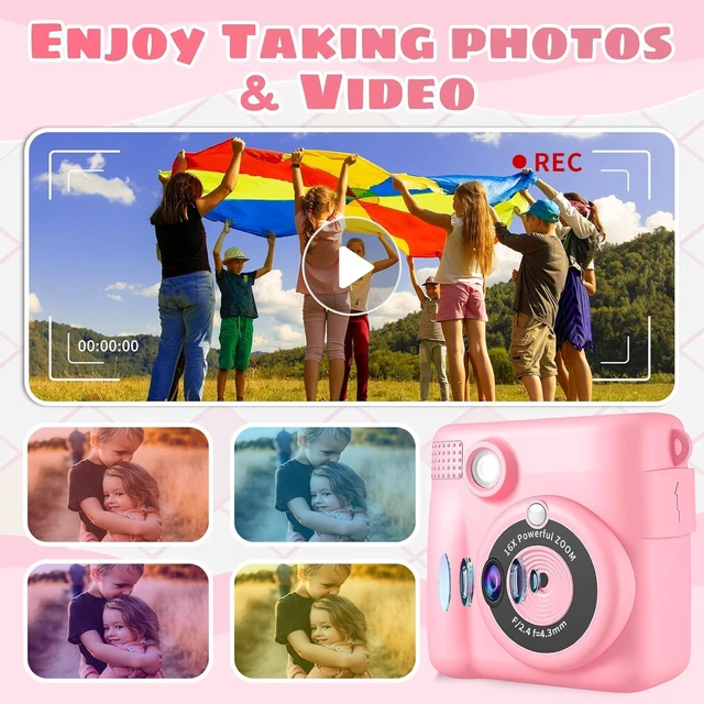 Alt view image 3 of 7 - Kids Camera Instant Print, Safe Toddler Camera, HD Digital Cameras 16X Digital Zoom & 32G SD Card, 2.4Screen Instant Print Cameras for Kids, 4 5 6 7 8 9 10 Year Old Girl & Boy Birthday Gifts, Pink
