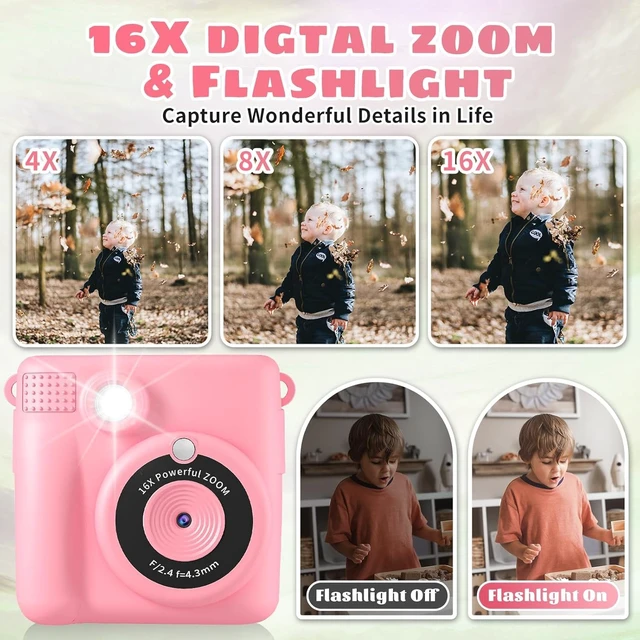 Alt view image 4 of 7 - Kids Camera Instant Print, Safe Toddler Camera, HD Digital Cameras 16X Digital Zoom & 32G SD Card, 2.4Screen Instant Print Cameras for Kids, 4 5 6 7 8 9 10 Year Old Girl & Boy Birthday Gifts, Pink