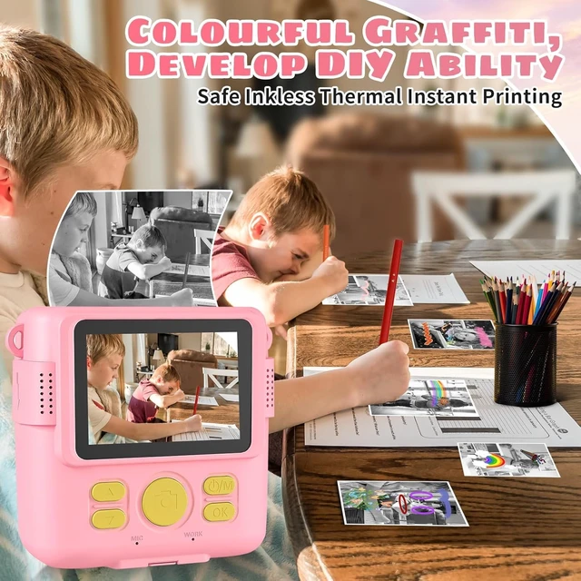 Alt view image 6 of 7 - Kids Camera Instant Print, Safe Toddler Camera, HD Digital Cameras 16X Digital Zoom & 32G SD Card, 2.4Screen Instant Print Cameras for Kids, 4 5 6 7 8 9 10 Year Old Girl & Boy Birthday Gifts, Pink
