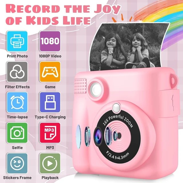 Alt view image 7 of 7 - Kids Camera Instant Print, Safe Toddler Camera, HD Digital Cameras 16X Digital Zoom & 32G SD Card, 2.4Screen Instant Print Cameras for Kids, 4 5 6 7 8 9 10 Year Old Girl & Boy Birthday Gifts, Pink