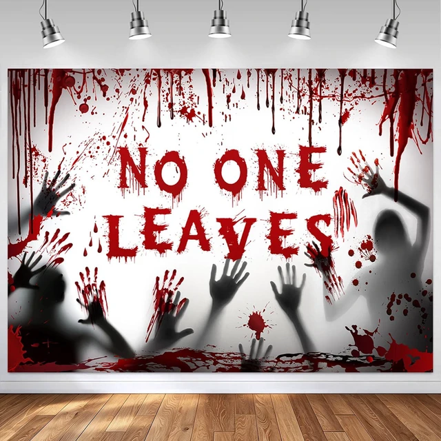 Main image of Halloween Bloody Backdrop (Red, 96x72 inch) Polyester Material, Horror No One Leaves Party Decorations Banner Scary Zombie Blood Ghost Shadow Background for Photography