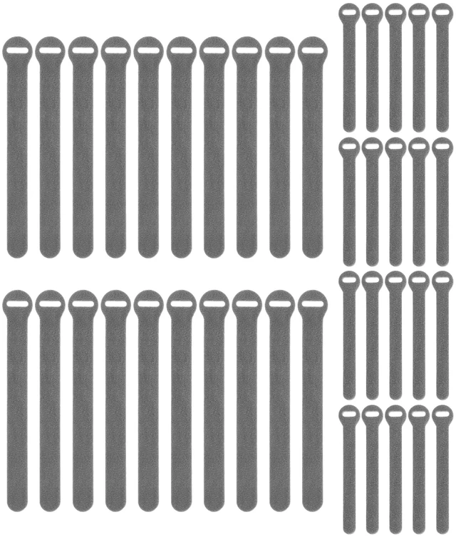 Main image of Self-Gripping Cable Ties by - Assorted 40-Pack Gray Reusable Hook and Loop Cord Organizer Cable Ties for Cord Management and Desk or Office Organization