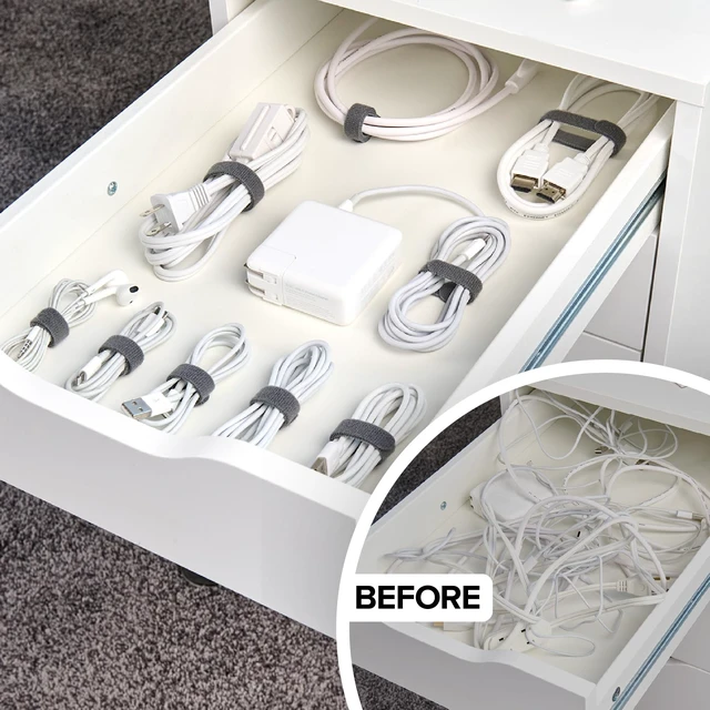 Alt view image 2 of 7 - Self-Gripping Cable Ties by - Assorted 40-Pack Gray Reusable Hook and Loop Cord Organizer Cable Ties for Cord Management and Desk or Office Organization