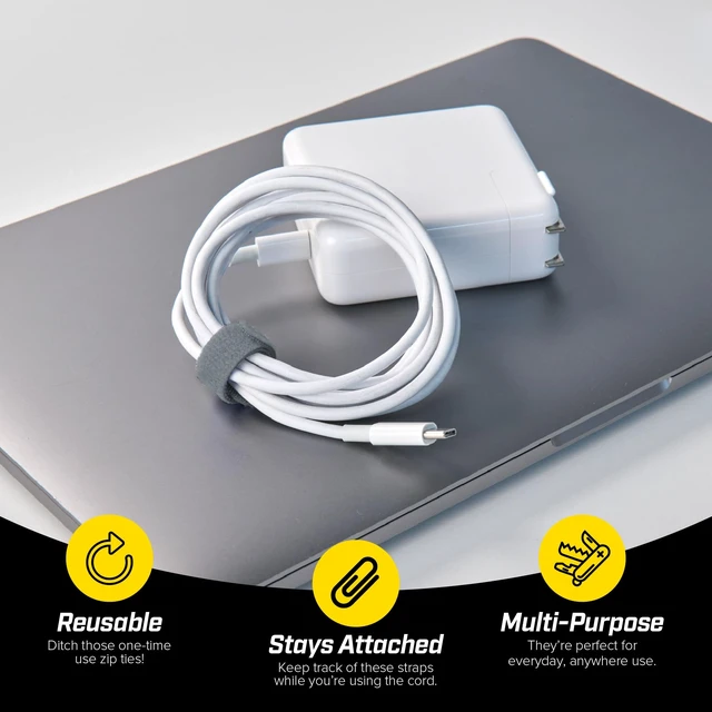 Alt view image 3 of 7 - Self-Gripping Cable Ties by - Assorted 40-Pack Gray Reusable Hook and Loop Cord Organizer Cable Ties for Cord Management and Desk or Office Organization
