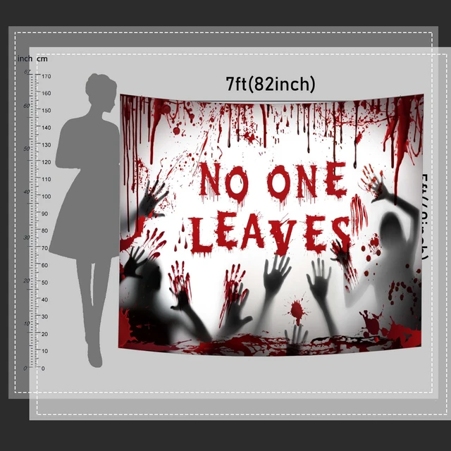 Alt view image 5 of 5 - Halloween Bloody Backdrop (Red, 96x72 inch) Polyester Material, Horror No One Leaves Party Decorations Banner Scary Zombie Blood Ghost Shadow Background for Photography
