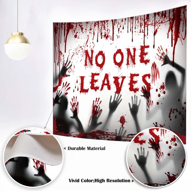 Alt view image 3 of 5 - Halloween Bloody Backdrop (Red, 96x72 inch) Polyester Material, Horror No One Leaves Party Decorations Banner Scary Zombie Blood Ghost Shadow Background for Photography