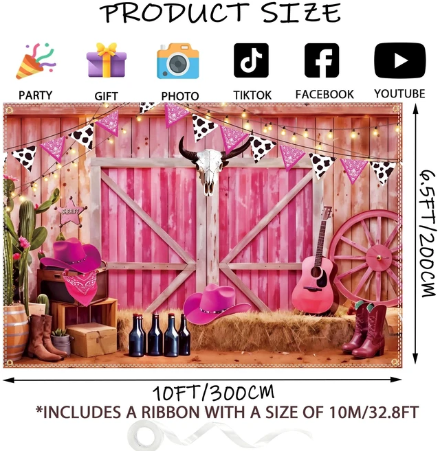 Alt view image 2 of 7 - Cowgirl Backdrop Western Cowgirl Banner 10x6.5Ft Pink Cowboy Backdrop Photography Booth Prop for Girls Cowboy Birthday Party Decorations Baby Shower Supplies