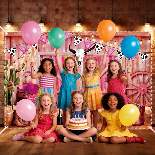 Alt view image 7 of 7 - Cowgirl Backdrop Western Cowgirl Banner 10x6.5Ft Pink Cowboy Backdrop Photography Booth Prop for Girls Cowboy Birthday Party Decorations Baby Shower Supplies