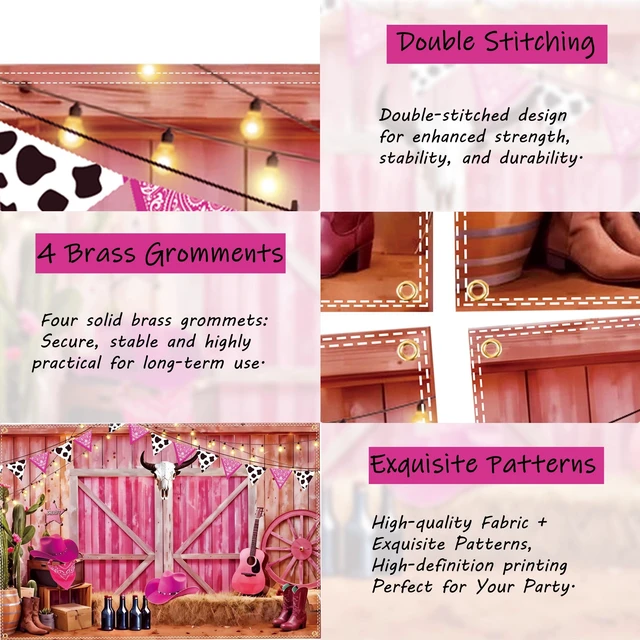 Alt view image 4 of 7 - Cowgirl Backdrop Western Cowgirl Banner 10x6.5Ft Pink Cowboy Backdrop Photography Booth Prop for Girls Cowboy Birthday Party Decorations Baby Shower Supplies