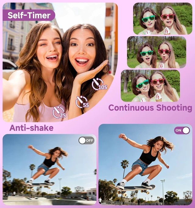 Alt view image 4 of 7 - Digital Camera, 2026 Upgraded 56MP Dual-Screens Selfie Digital Camera, Small Cameras with 32GB SD Card Smile Capture, Compact Digital Cameras with 16X Digital Zoom for Beginners Kids Teens Girls