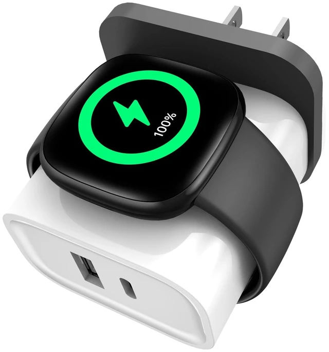 Main image of 3-in-1 Charger for Fitbit Sense/Sense 2/ Versa 4/3,PD25 USB-C Fast Charging Dual Port Wall Charger Block,Travel Essential Charge for Fitbit Sense 2/1/Versa 4/3,iPhone,Samsung,Google (White)