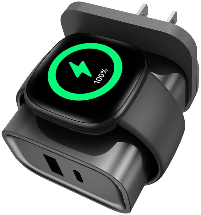 Main image of 3-in-1 Charger for Fitbit Sense/Sense 2/ Versa 4/3,PD25 USB-C Fast Charging Dual Port Wall Charger Block,Travel Essential Charge for Fitbit Sense 2/1/Versa 4/3,iPhone,Samsung,Google (Grey)