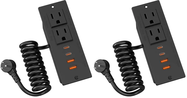 Main image of 30W Furniture Drawer Outlet Kit, Recessed Outlet with 4 USB Ports & 2 AC Outlets, Recessed Power Strip for Home, Office, 5FT Spring Cord (Pack of 2)