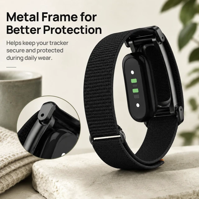 Alt view image 4 of 7 - Nylon Sport Band Compatible with Google Fitbit Air, Adjustable Hook and Loop Replacement Strap with Metal Frame Case, Soft Breathable Woven Wristband for Workout Sleep Daily Wear