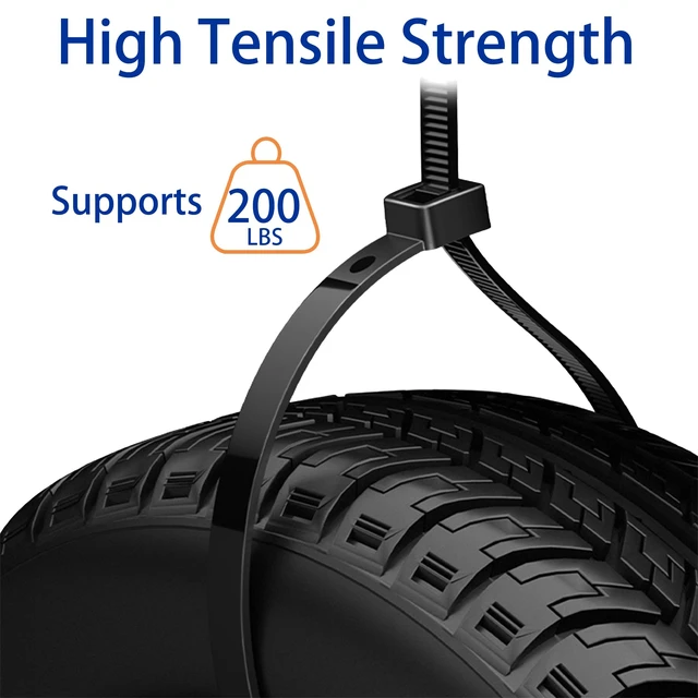 Alt view image 4 of 7 - Zip Ties Heavy Duty 18 Inch 200 Lbs, 200 Pack Black Cable Ties, Large Zipties Nylon Plastic Wire Ties for Cable Management, Outdoor Use