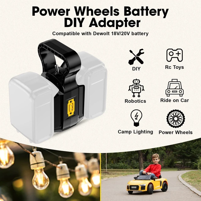 Alt view image 2 of 7 - 2-in-1 Power Wheel Adapter for Dewalt 20V Battery,Dual Voltage 18V/20V & 36V/40V Output, 14AWG 8 Inch Wire with Switch, Fuse & Wire Terminal for DIY RC Car Robotics RC Truck Toys